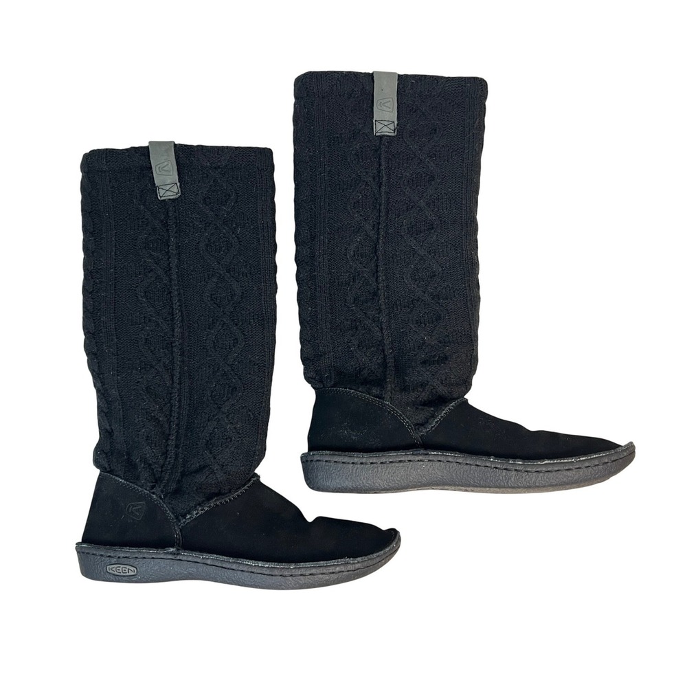 Keen Black Suede and Knit Tall Boots Women's US 6 EU 36 Cable Knit